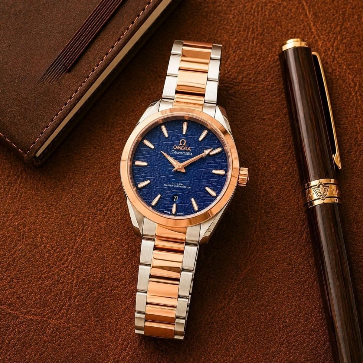 Om_ega Seamaster Men's Automatic Blue Dial Two-Tone Stainless Steel Watch