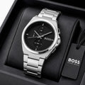 BO_SS Hugo Boss Men's Black Dial Silver Stainless Steel Chronograph Watch