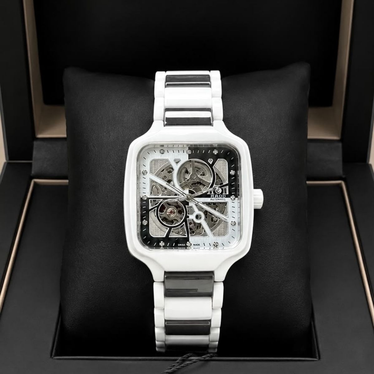 Ra_do Men's Automatic Open Heart Black & White Ceramic Stainless Steel Watch