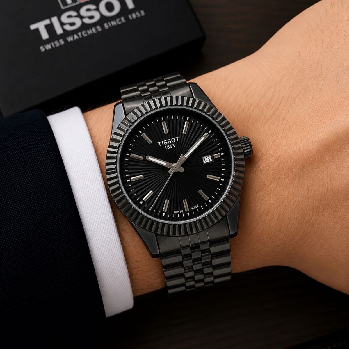 Tis_sot 1853 Men's Classic Black Dial Full Black Stainless Steel Watch