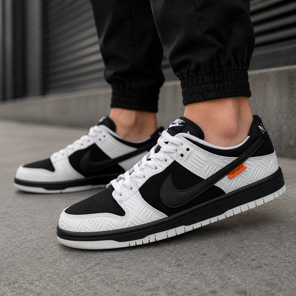Ni_ke x Tightbooth SB Dunk Low Pro Black and White