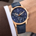 Tis_sot Men's T-Sport Chronograph Blue Dial Gold Tone Leather Strap Watch