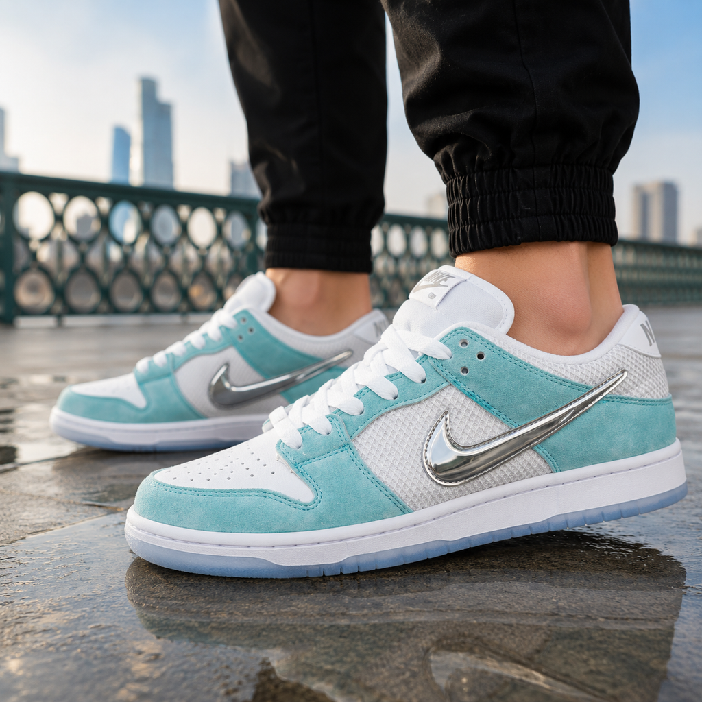 Ni_ke SB Dunk Low Aqua White Sneakers