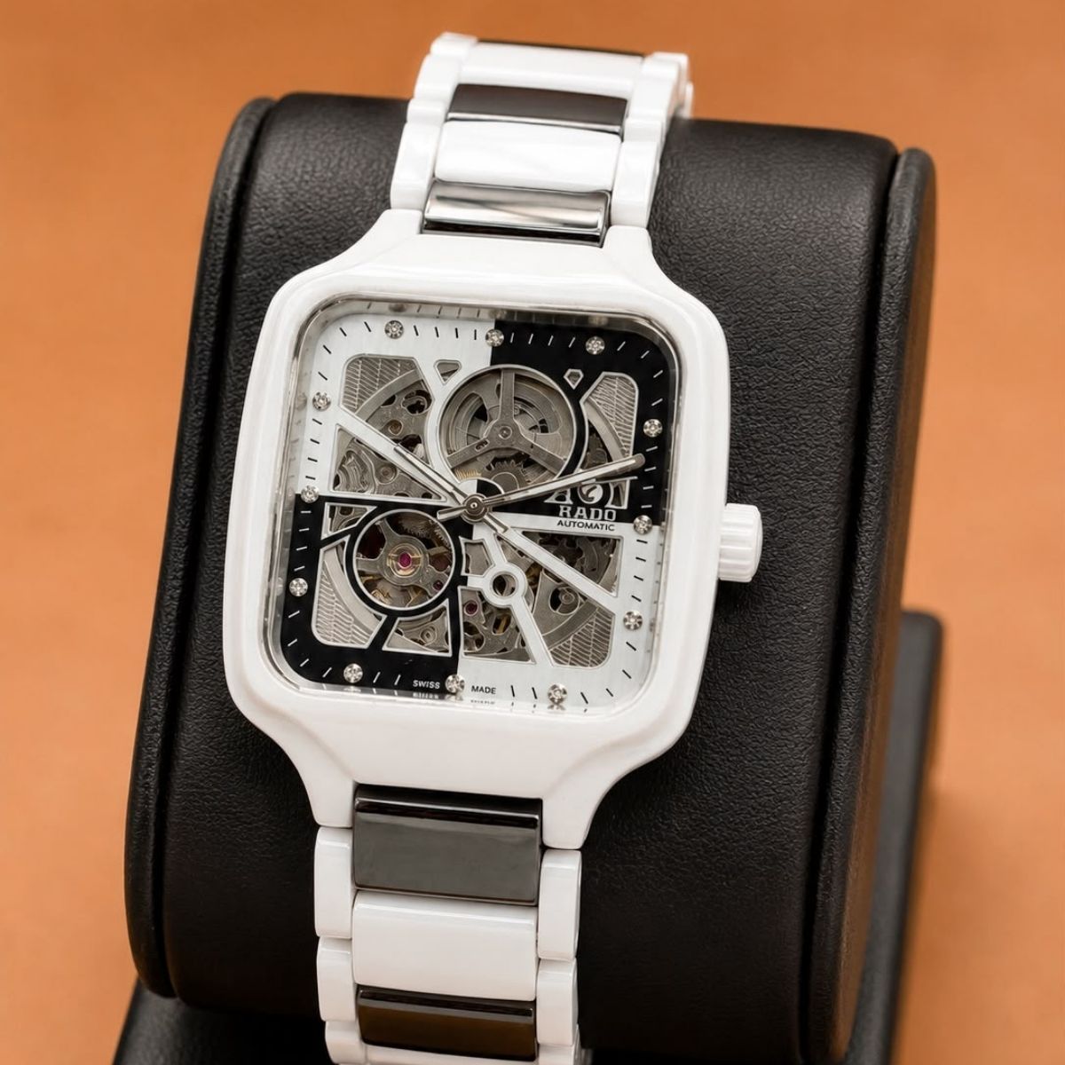 Ra_do Men's Automatic Open Heart Black & White Ceramic Stainless Steel Watch