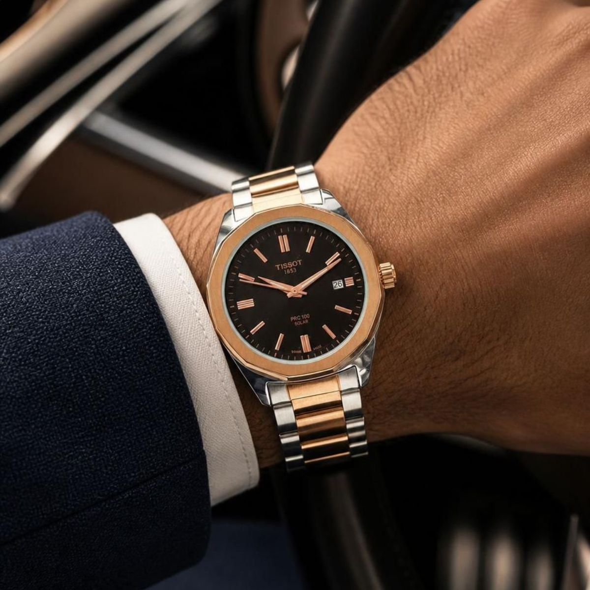 Tis_sot Men's Automatic Black Dial Two-Tone Stainless Steel Watch
