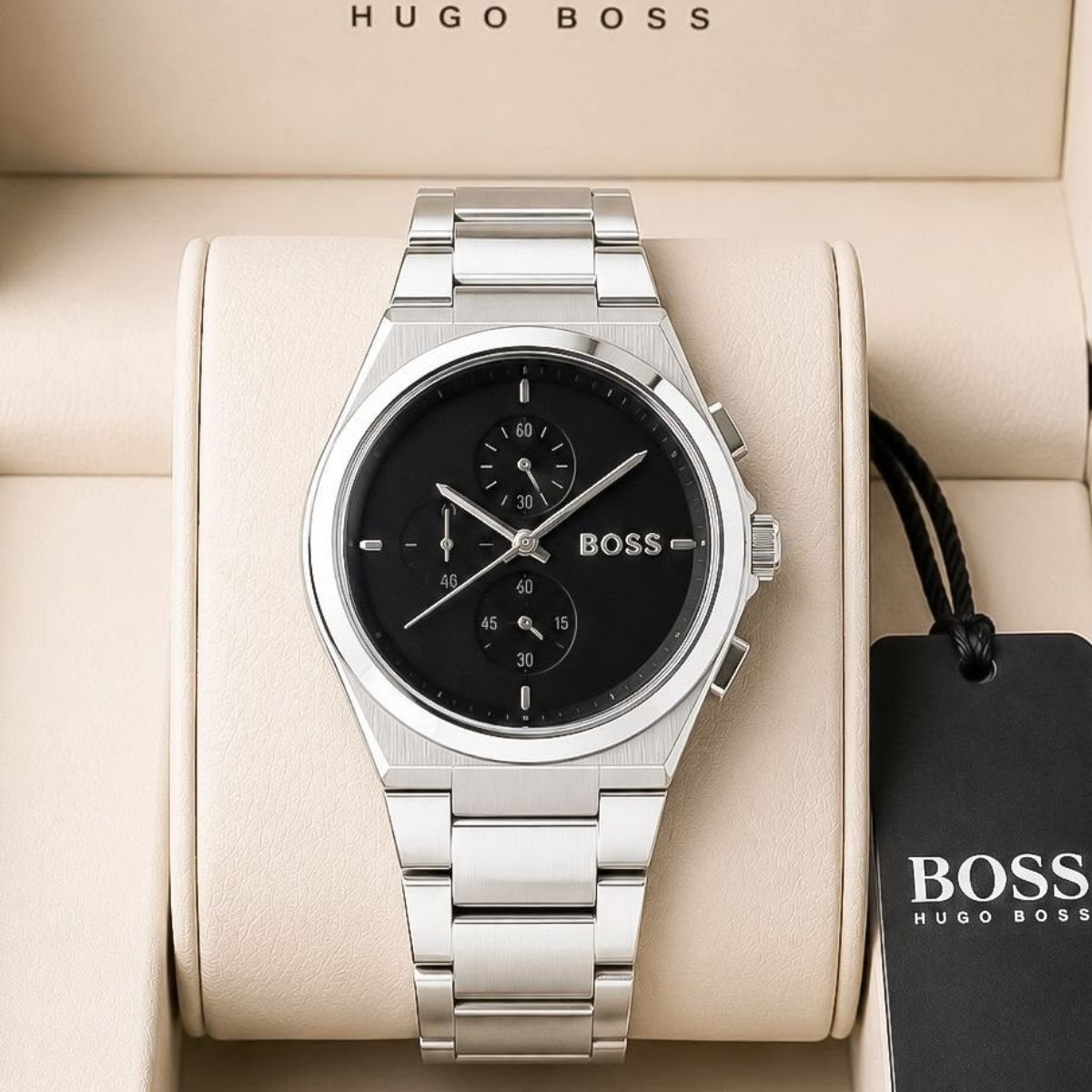 BO_SS Hugo Boss Men's Black Dial Silver Stainless Steel Chronograph Watch