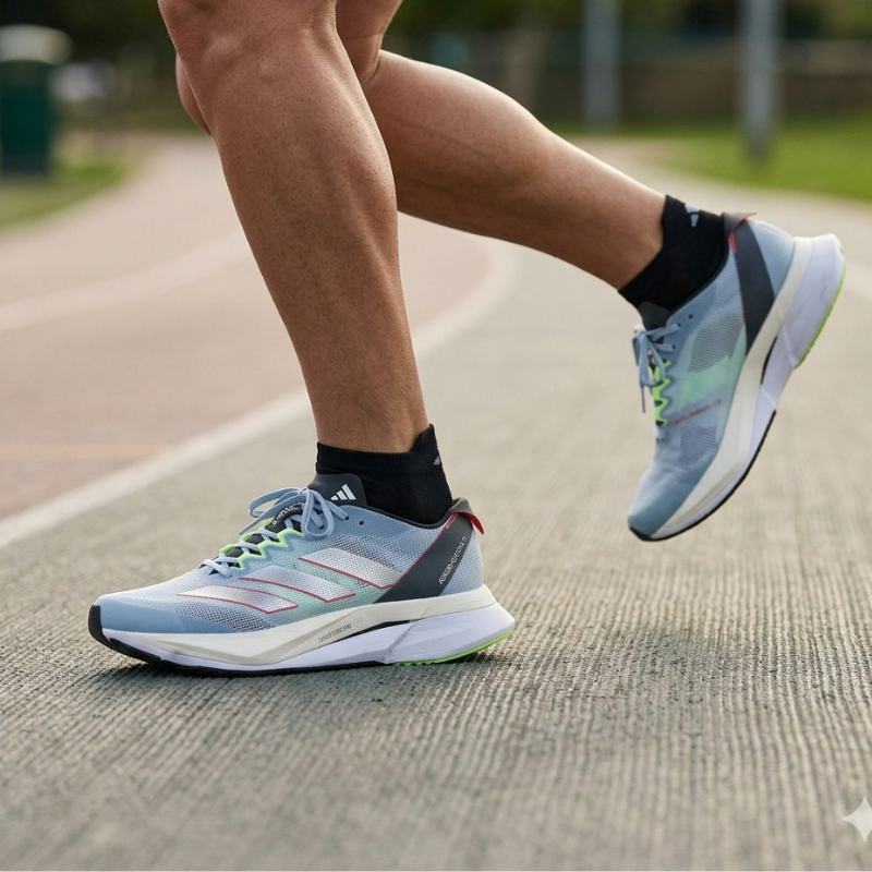 Adi_das adizero Boston 12 Mesh Low-Top Carbon Plate Running Shoes Women's Blue Silver Black
