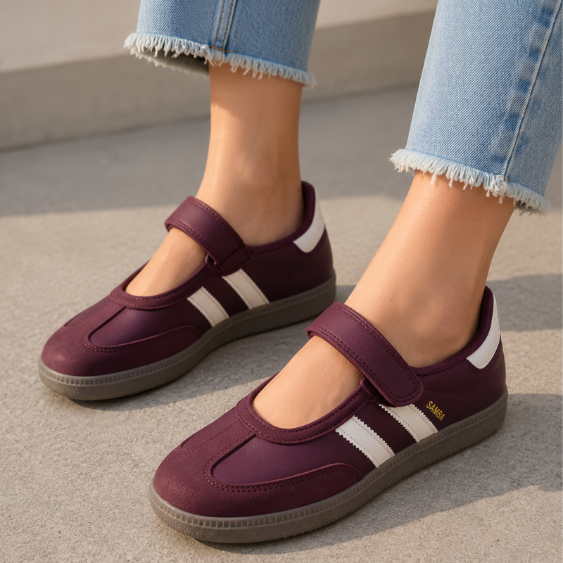 Wo_men's Re_tro Mary Jane Snea_kers – Burgundy Strap Casual Shoes