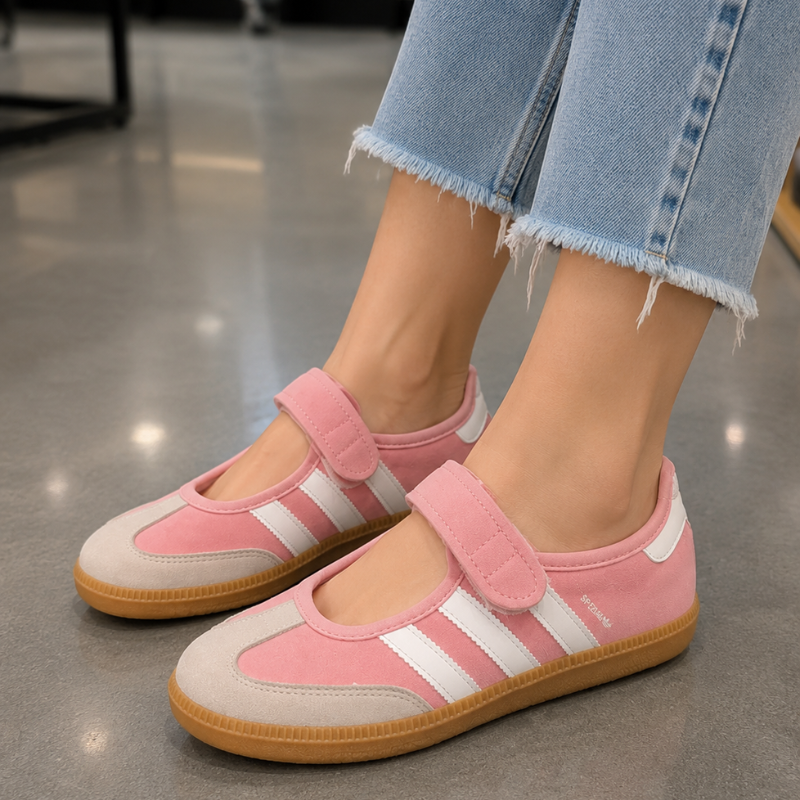 Gir_ls' Pi_nk Mary Jane Casual Sne_akers – Stylish Velcro Strap Flats