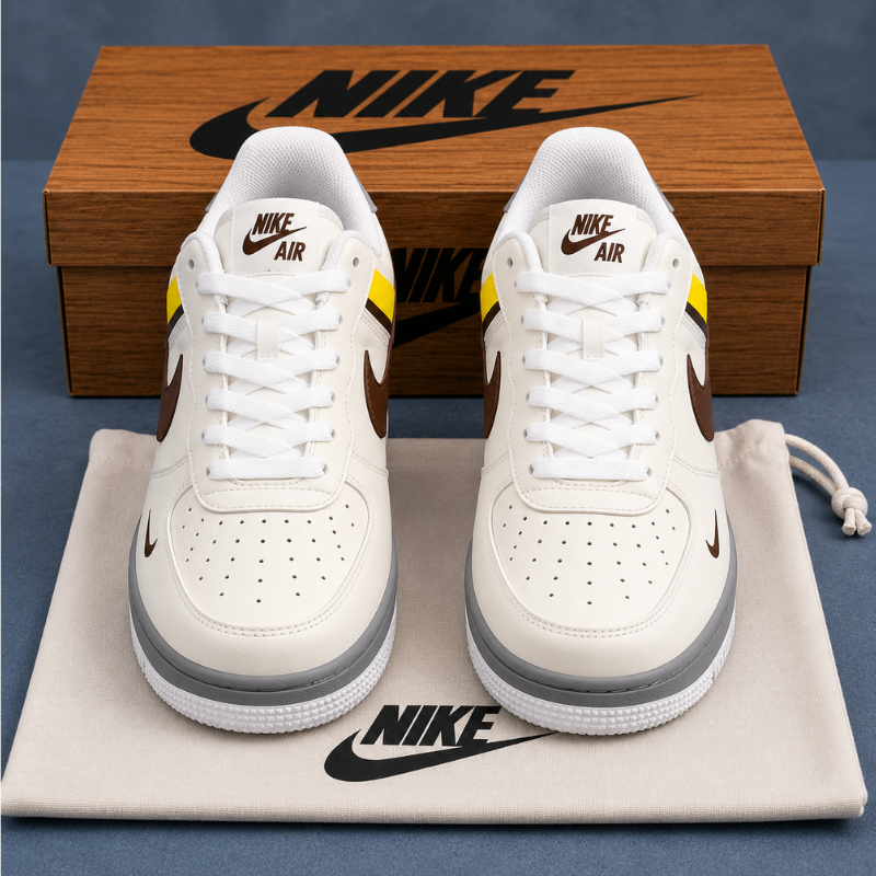 Pre_mium_White Brown Casual Sneakers for Men | Cult Culture