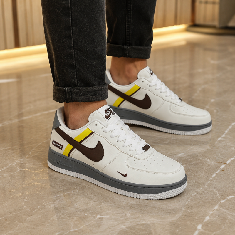 Pre_mium_White Brown Casual Sneakers for Men | Cult Culture