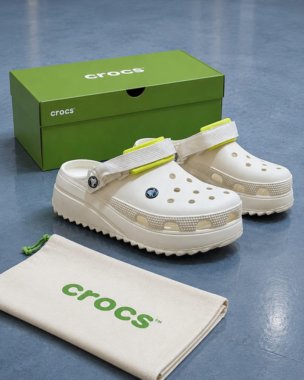 Cro_cs _Plat_form Clogs – White with Lime Strap | Lightweight Unisex Casual Slip-On