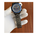 Fos_sil Men's Black Stainless Steel Chronograph Watch with Blue Tachymeter Bezel