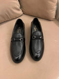 Pre_mium Black Croc-Texture Formal Loafers for Men