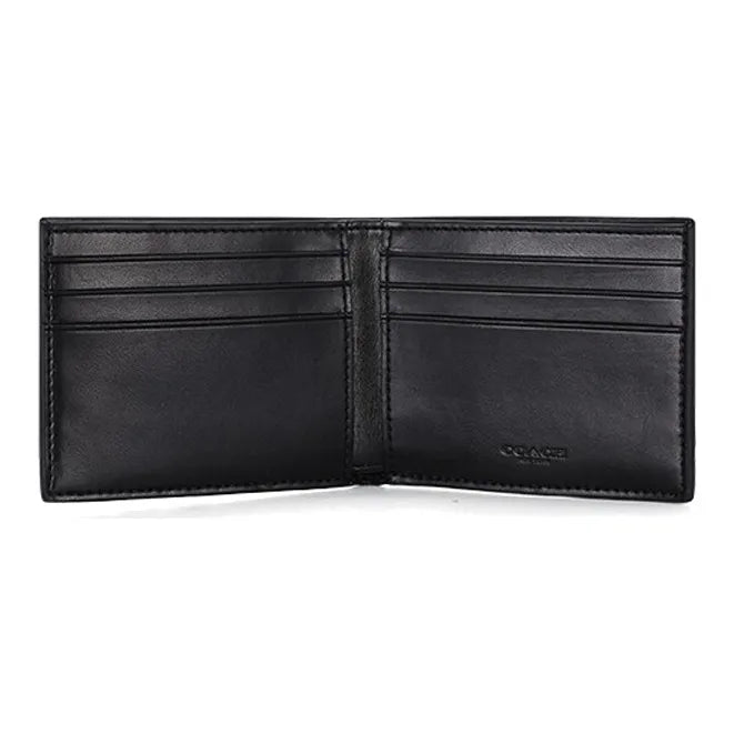 Co_ach Billfold Wallet PVC Wallet Men's Black & Gray & Blue & White