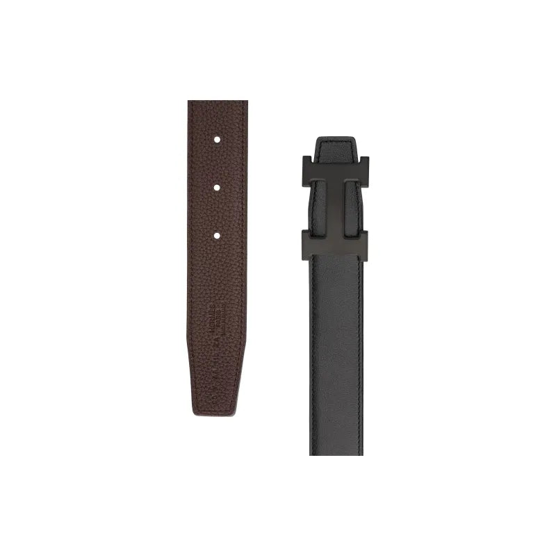 HERMES Constance Metallic Cowhide Belt Men's Chocolate/Black Width 3.2cm
